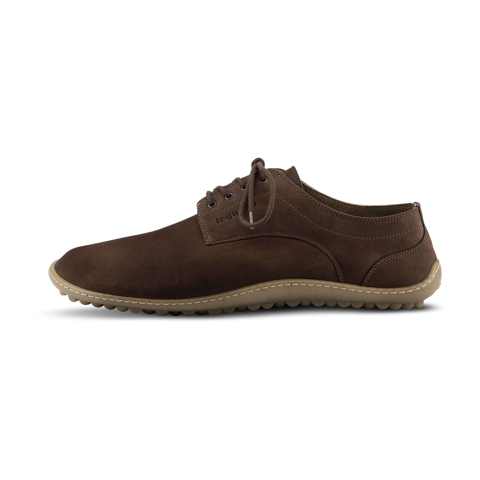 Linke Seitenansicht der Leguano Dean Barfußschuhe in mocca aus Leder, elegante Herrenschuhe im Onlineshop für Barfußschuhe