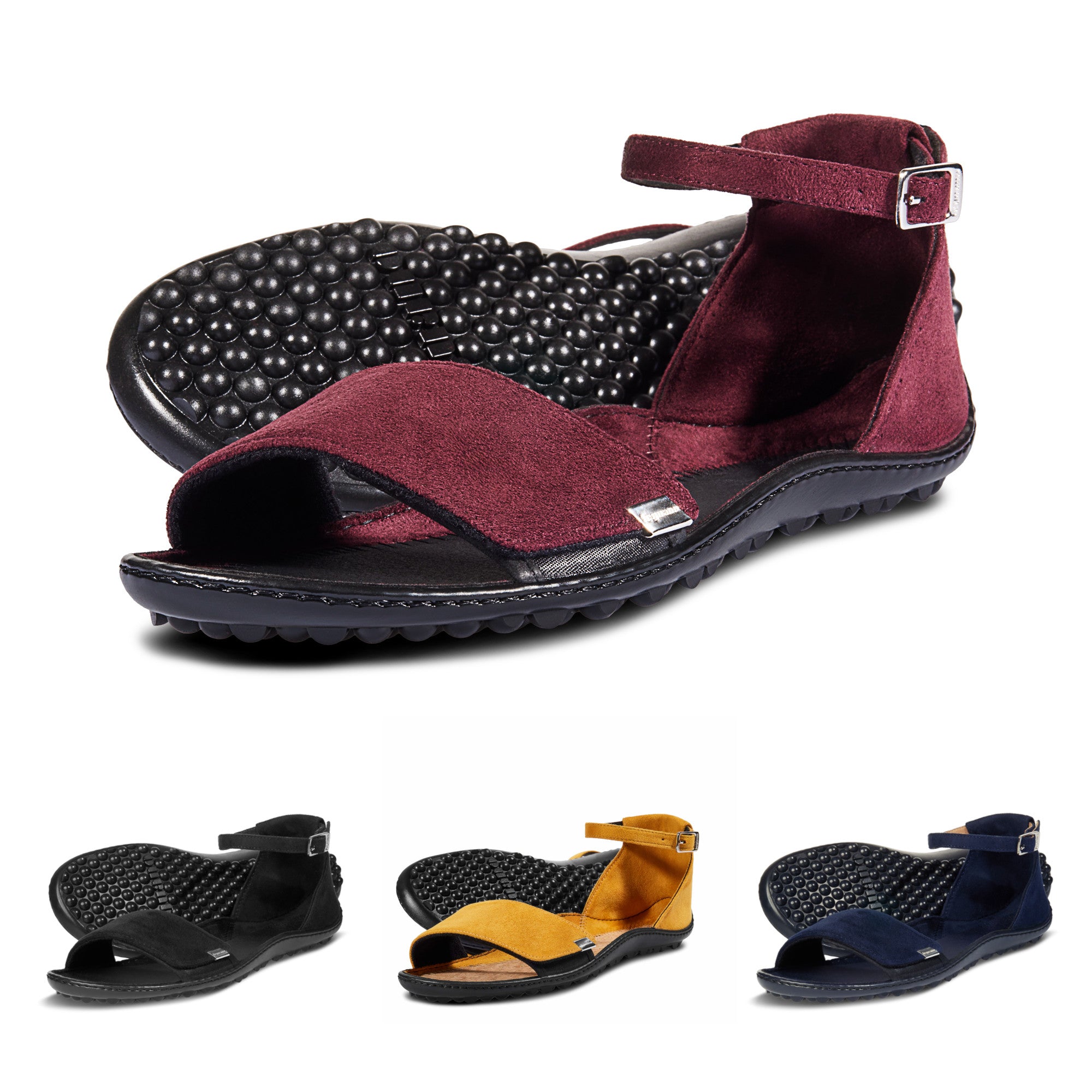 Leguano Jara Barfußschuhe Sandalen Damen – Hauptansicht: Die Leguano Jara-Sandalen für Damen sind in mehreren Farben verfügbar und bieten den typischen Barfußkomfort in einem luftigen, sommerlichen Design. Perfekt für warme Tage und ein natürliches Laufgefühl. Jetzt im Onlineshop für Barfußschuhe erhältlich.