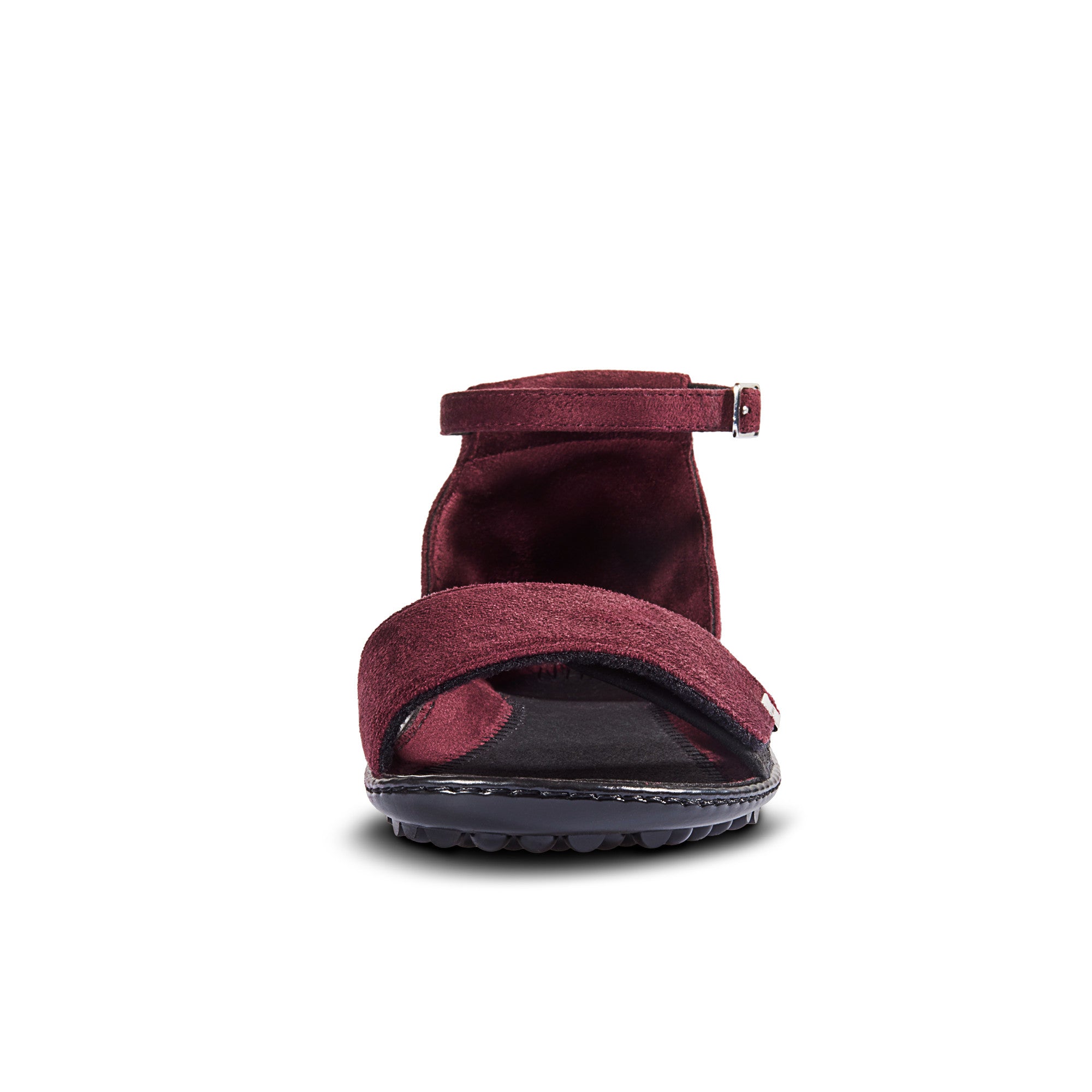 Leguano Jara Bordeaux Barfußschuhe Sandalen Damen – Vorderansicht: Die bordeauxfarbenen Leguano Jara-Sandalen für Damen bieten eine elegante und natürliche Passform für warme Sommertage. Sie ermöglichen ein freies, barfußähnliches Tragegefühl. Jetzt im Onlineshop für Barfußschuhe erhältlich.