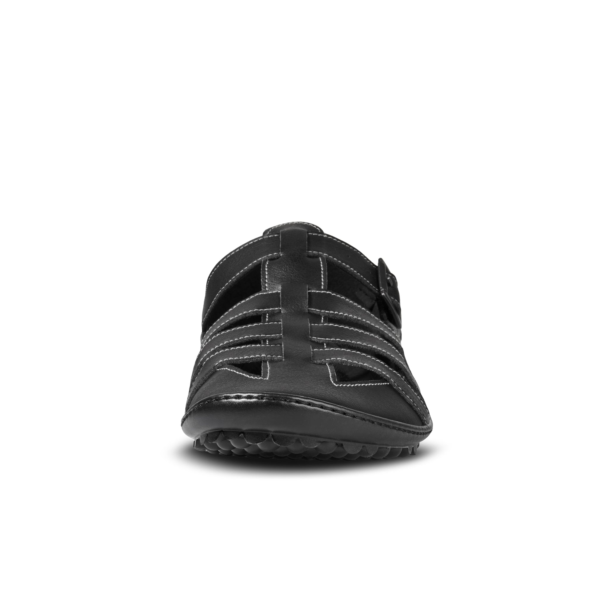 Leguano Jaro Black Barfußschuhe Herren Sandalen – Frontansicht der eleganten Sandalen, die perfekten Halt und Komfort bieten. Die Kombination aus hochwertigem Material und durchdachtem Design macht sie ideal für den Alltag. Jetzt im Onlineshop für Barfußschuhe erhältlich.