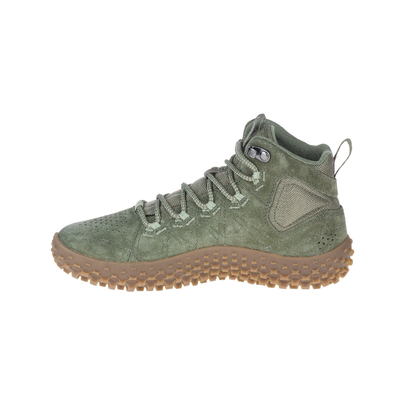 Merrell Wrapt Mid Waterproof Barfußschuhe, wasserdicht und ergonomisch, seitliche Ansicht links, ideal für Wandern im Onlineshop für Barfußschuhe