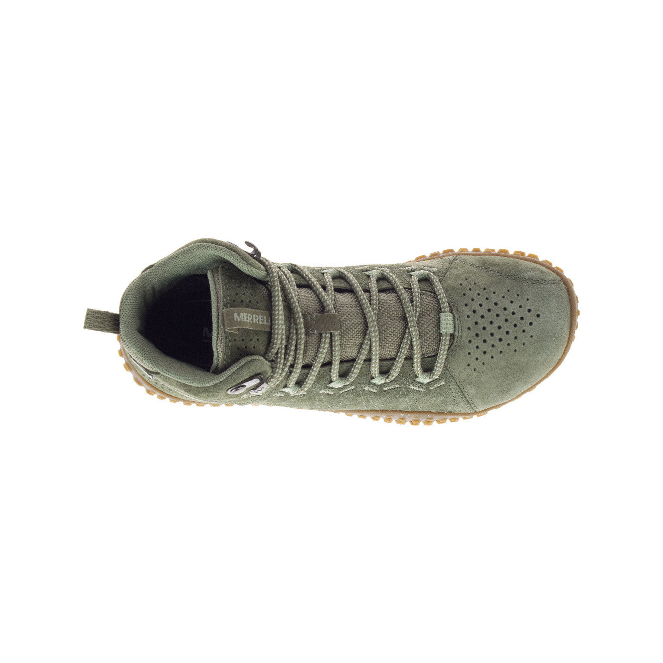 Merrell Wrapt Mid Waterproof Barfußschuhe in Schwarz, wasserdicht und ideal für Wandertouren, von oben abgebildet im Onlineshop für Barfußschuhe