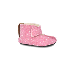 Warme rosa Kinder-Barfuß-Hausschuhe aus Wolle von OmaKing, gefüttert für Komfort, ideal in unserem Onlineshop für Barfußschuhe.