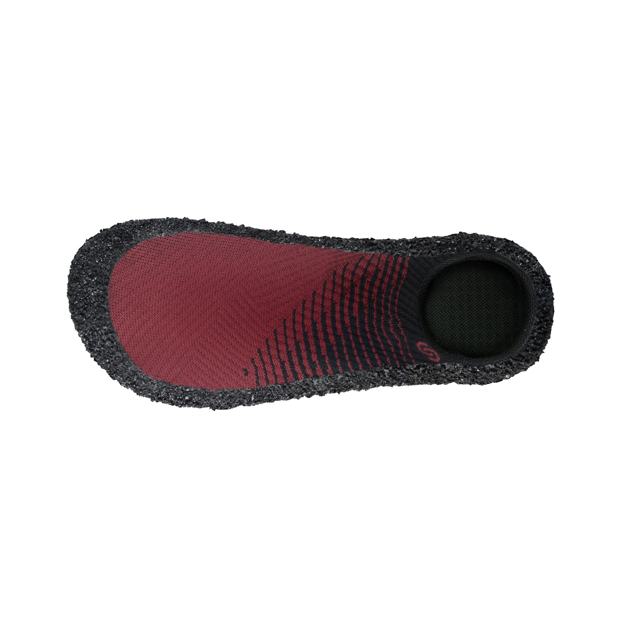 Sockenschuhe Skinners 2.0 Comfort in Karminrot, Ansicht von oben, erhältlich in unserem Onlineshop für Barfußschuhe. Das flexible, minimalistische Design bietet natürliche Bewegungsfreiheit und hohen Komfort, ideal für Outdoor-Aktivitäten und sportliche Einsätze.