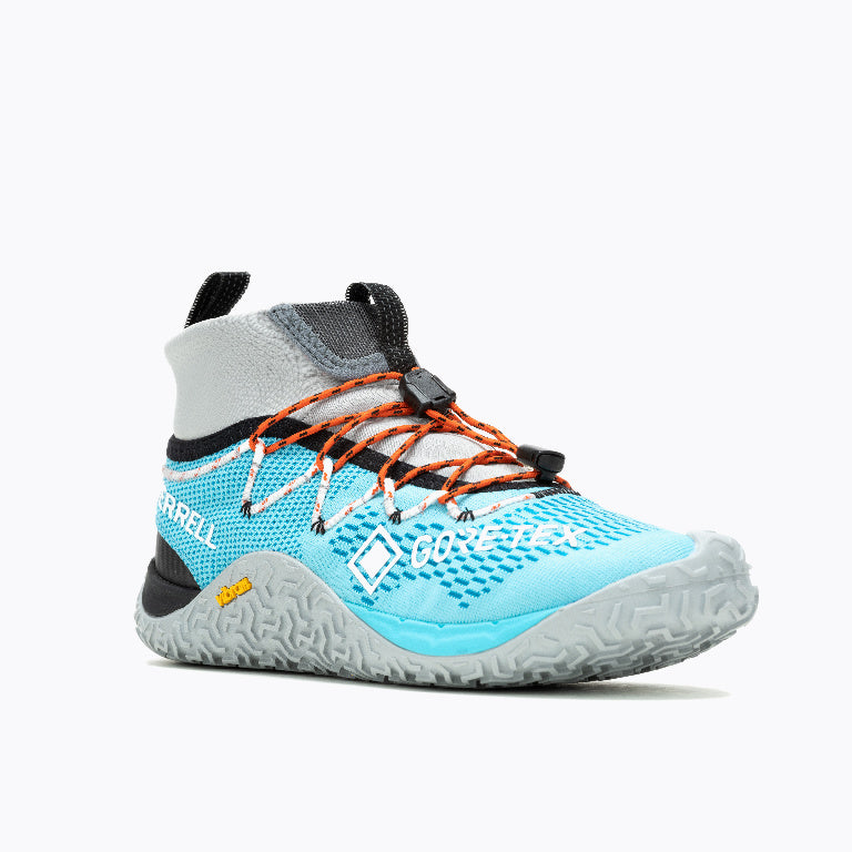Barfußschuhe Trail Glove 7 GTX in Atoll High Rise für Damen, Frontansicht, erhältlich in unserem Onlineshop für Barfußschuhe. Wasserdicht und flexibel für optimalen Komfort und Schutz bei jedem Wetter.