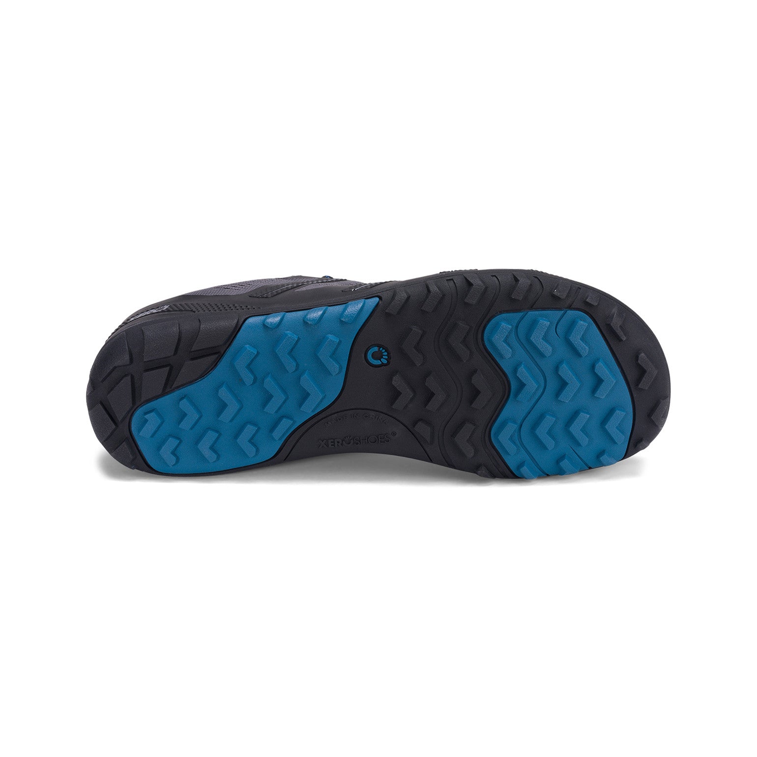 Sohlenansicht der Xero Shoes Mesa Trail II Damen Barfußschuhe in dark gray sapphire als Wanderschuhe im Onlineshop für Barfußschuhe