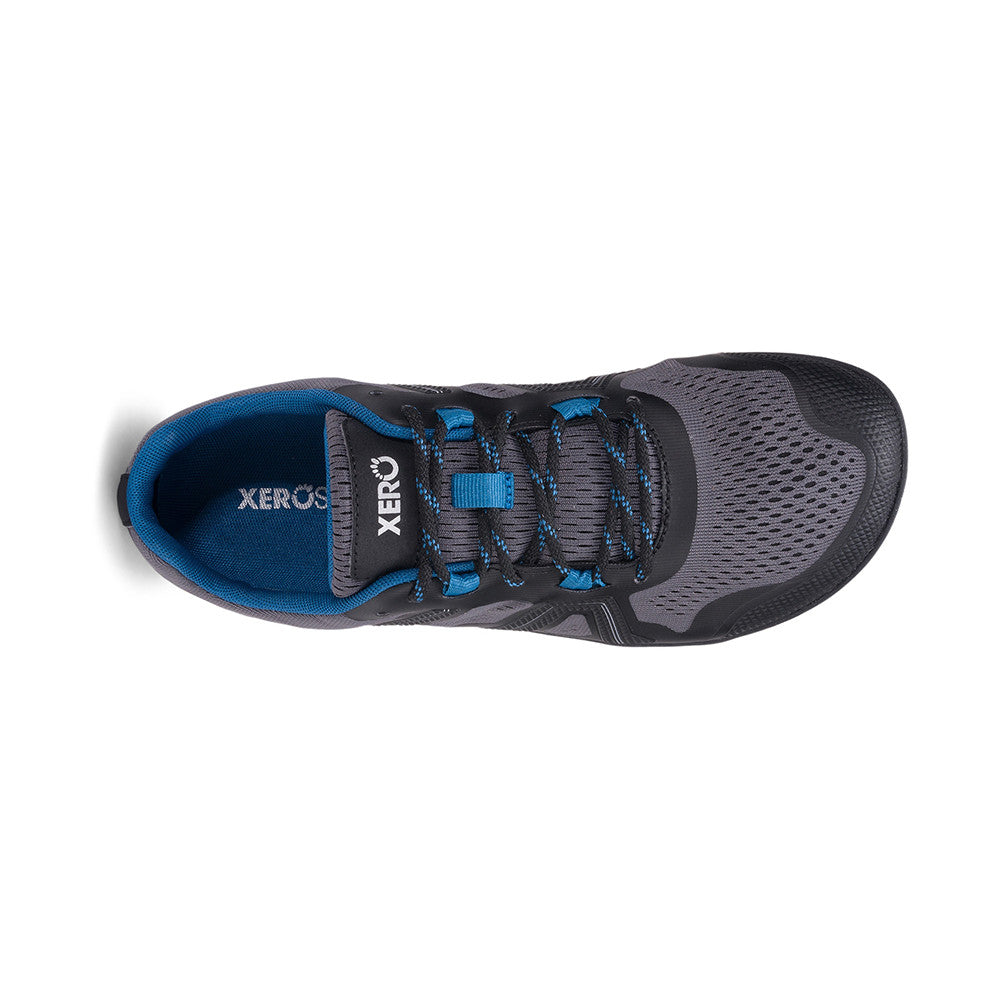 Sohlenansicht der Xero Shoes Mesa Trail II Damen Barfußschuhe in dark gray sapphire als Wanderschuhe im Onlineshop für Barfußschuhe