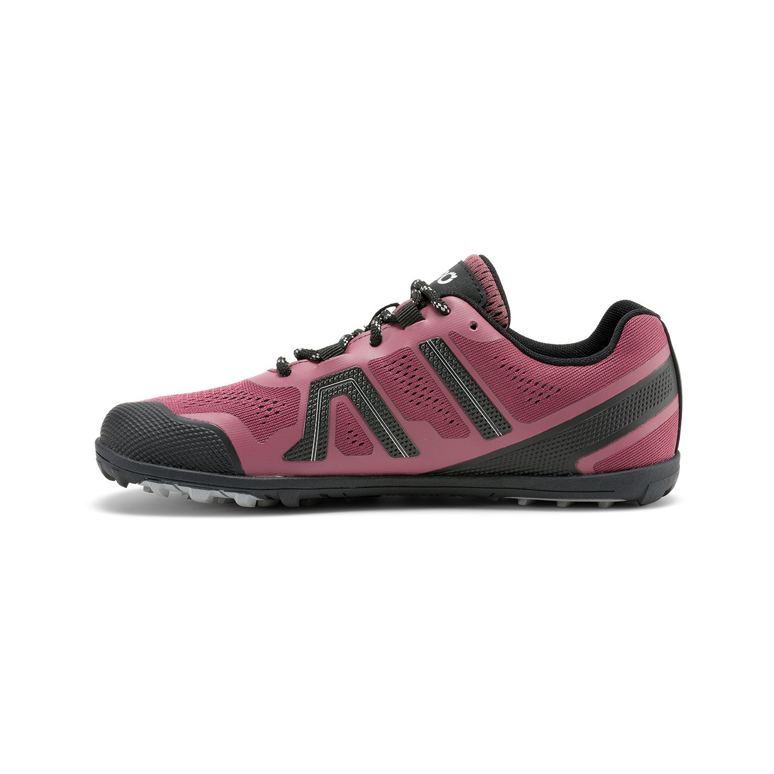 Linke Seitenansicht der Xero Shoes Mesa Trail II Damen Barfußschuhe in muddy rose als leichte und atmungsaktive Wanderschuhe im Onlineshop für Barfußschuhe