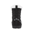 Xero Shoes Alpine Women Black White Trees Barfußschuhe Schneestiefel, Ansicht von hinten. Leichte, flexible Winterstiefel mit stilvollem Baum-Muster, die natürlichen Komfort und Wärme bieten. Erhältlich in unserem Onlineshop für Barfußschuhe.