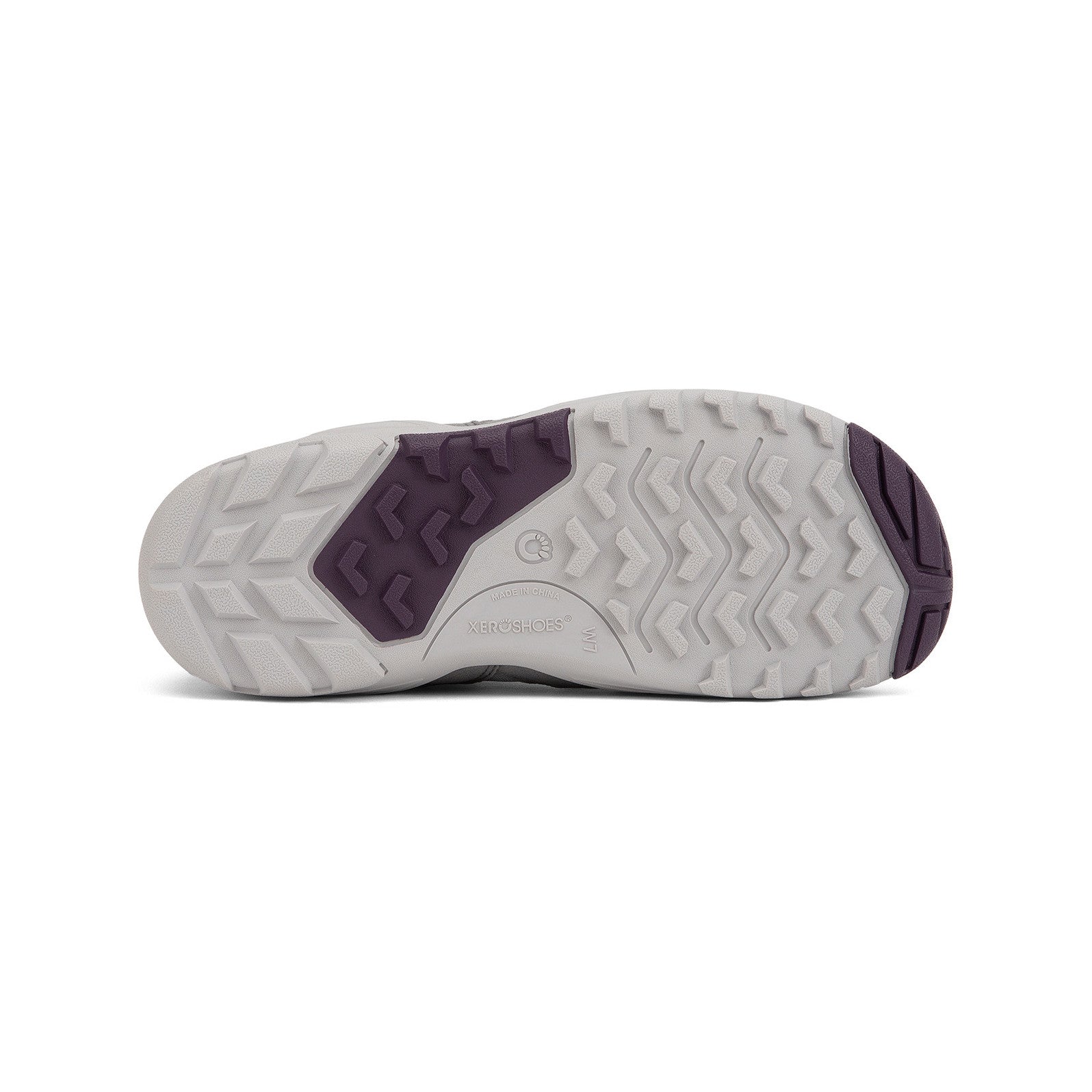 Xero Shoes Alpine Women Barfußschuhe Schneestiefel in Frost Gray, Ansicht von unten. Leichte, flexible Winterstiefel, die natürlichen Komfort und Wärme bieten. Erhältlich in unserem Onlineshop für Barfußschuhe.