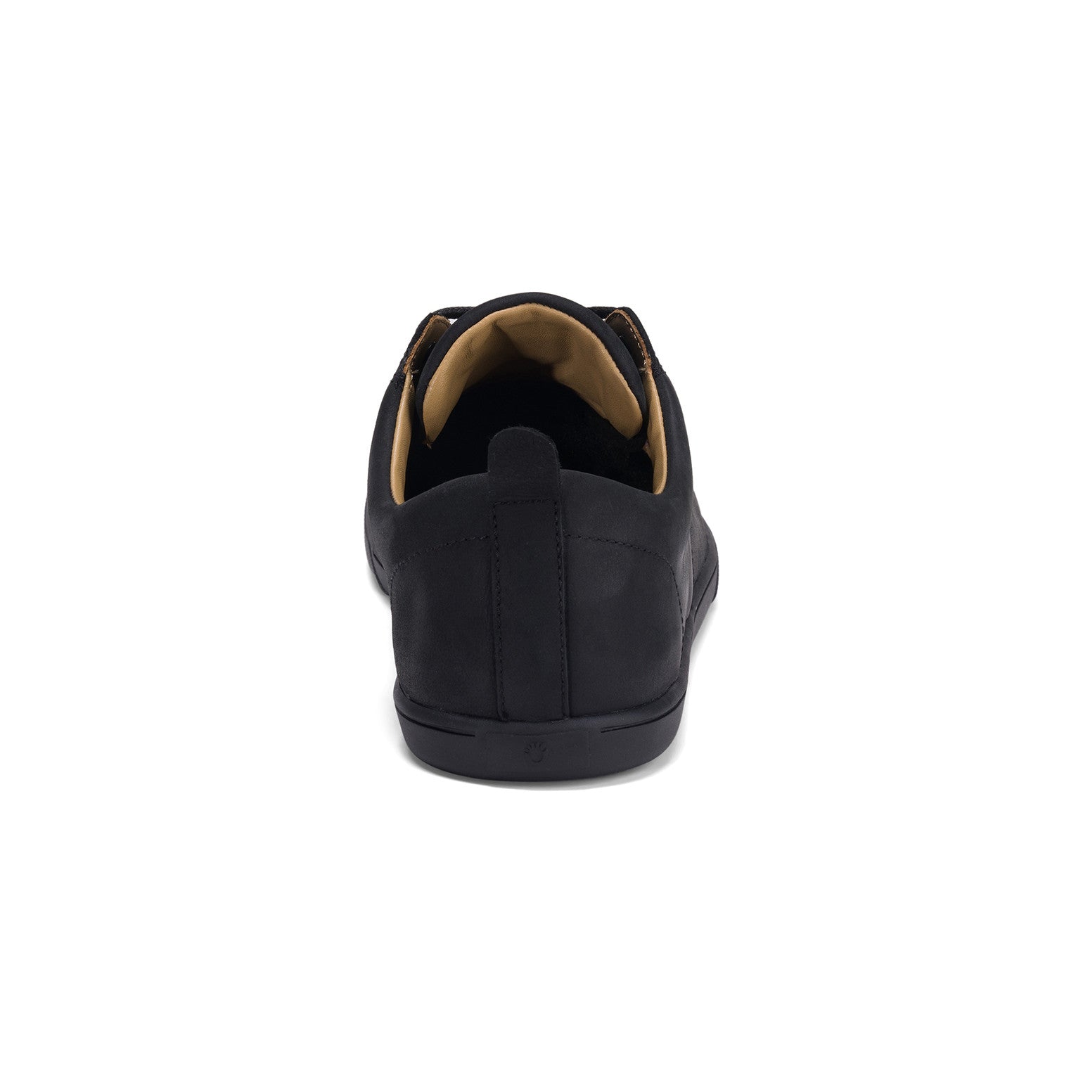 Xero Shoes Glenn Barfußschuhe für Herren in Schwarz aus Leder, aus der Rückansicht, bieten eine flexible Sohle und herausragenden Komfort für natürlichen Gehkomfort. Ideal für den Alltag und aktive Bewegung. Erhältlich in unserem Onlineshop für Barfußschuhe.