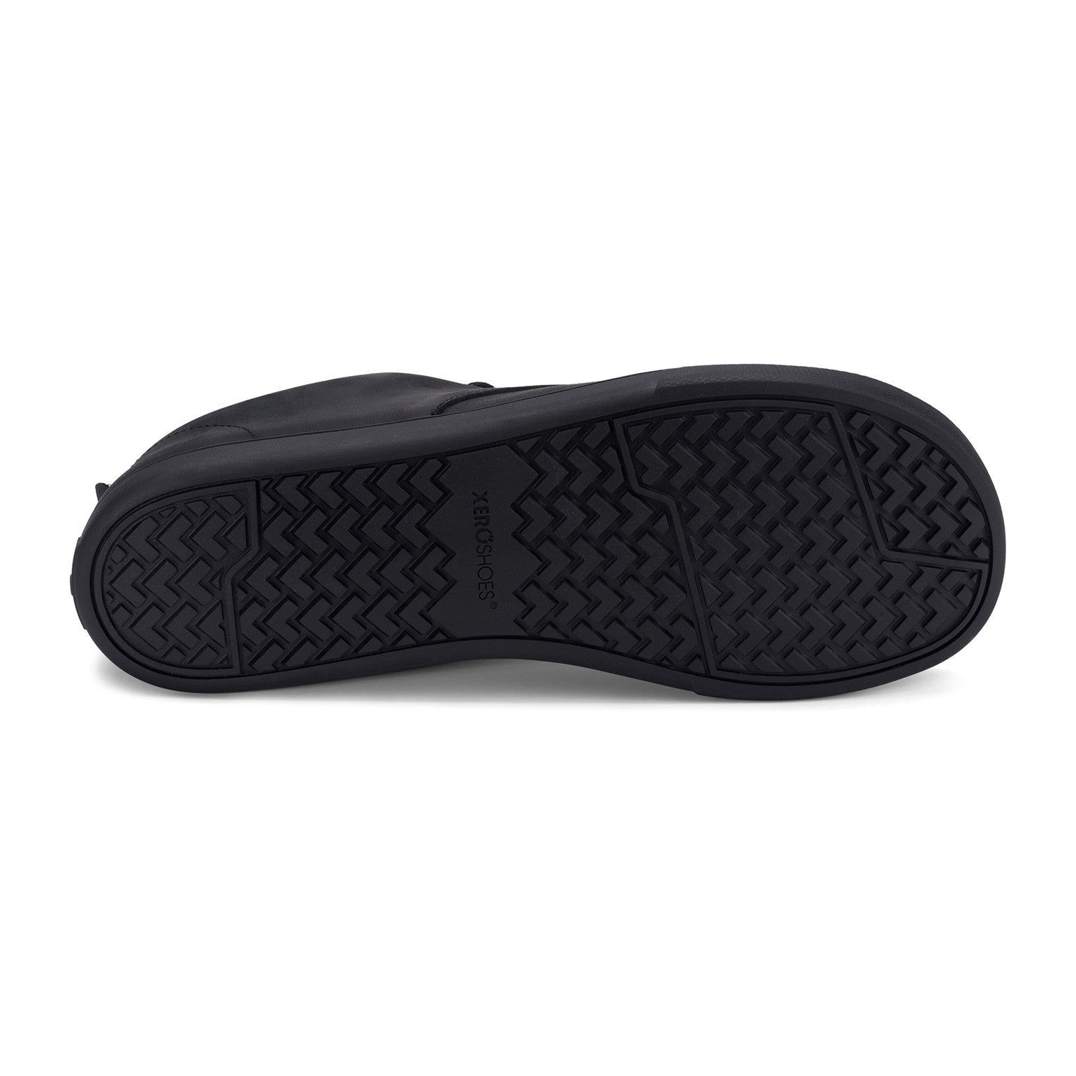 Xero Shoes Glenn Barfußschuhe für Herren in Schwarz aus Leder, aus der Ansicht von unten, zeigen die flexible Sohle, die für maximalen Komfort und natürliche Fußbewegungen sorgt. Ideal für den täglichen Einsatz und aktiven Lebensstil. Erhältlich in unserem Onlineshop für Barfußschuhe.