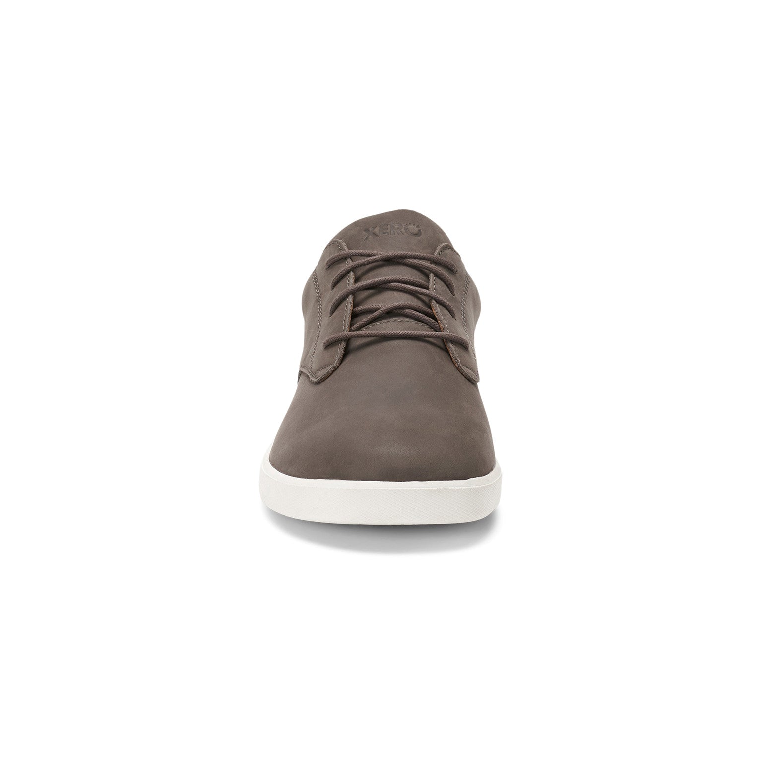 Xero Shoes Glenn Barfußschuhe für Herren in Grau, Lederdesign, ideale Schuhe, Vorderansicht im Onlineshop für Barfußschuhe.