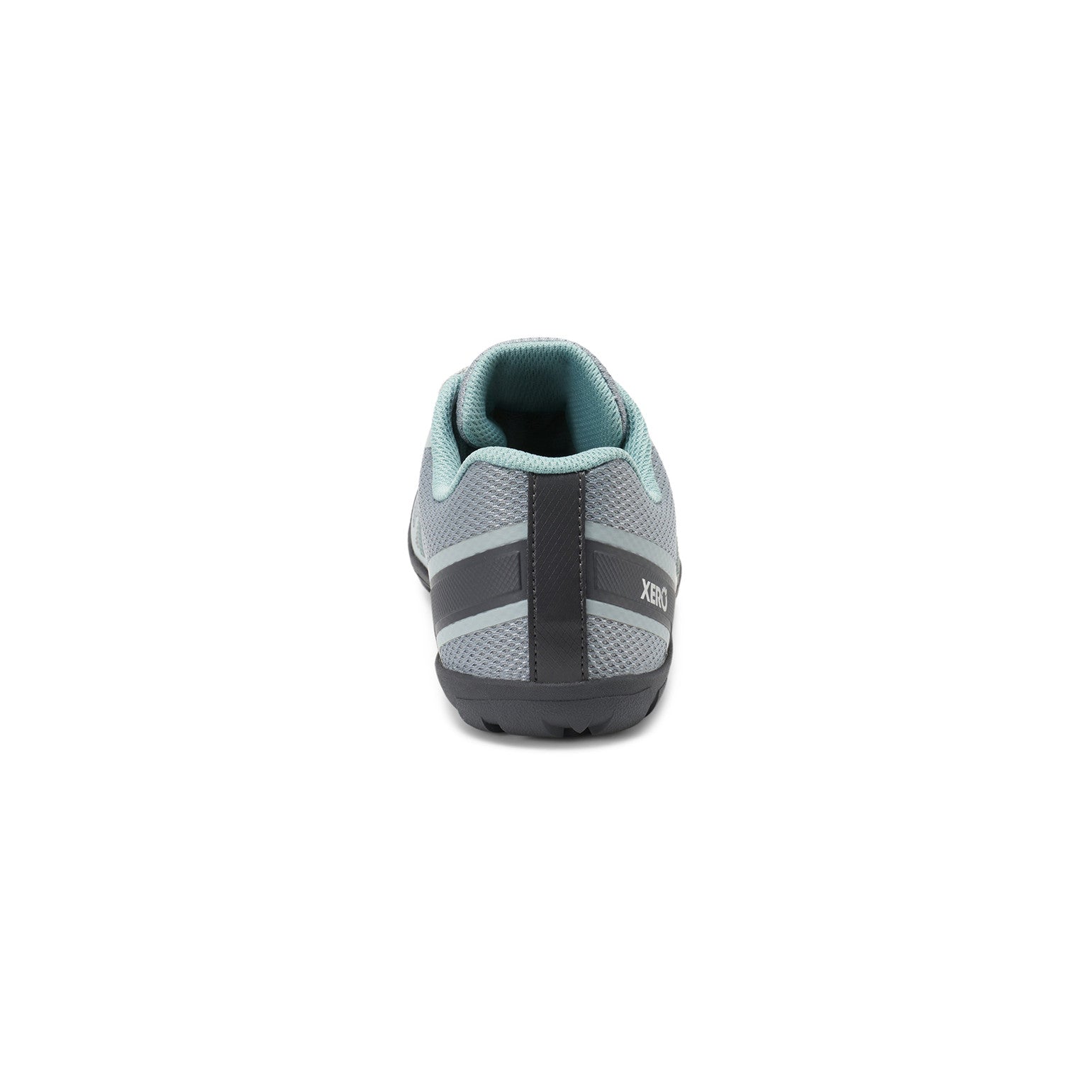 Rückansicht der Xero Shoes Mesa Trail WP Damen Barfußschuhe in mist, wasserdichte Wanderschuhe im Onlineshop für Barfußschuhe