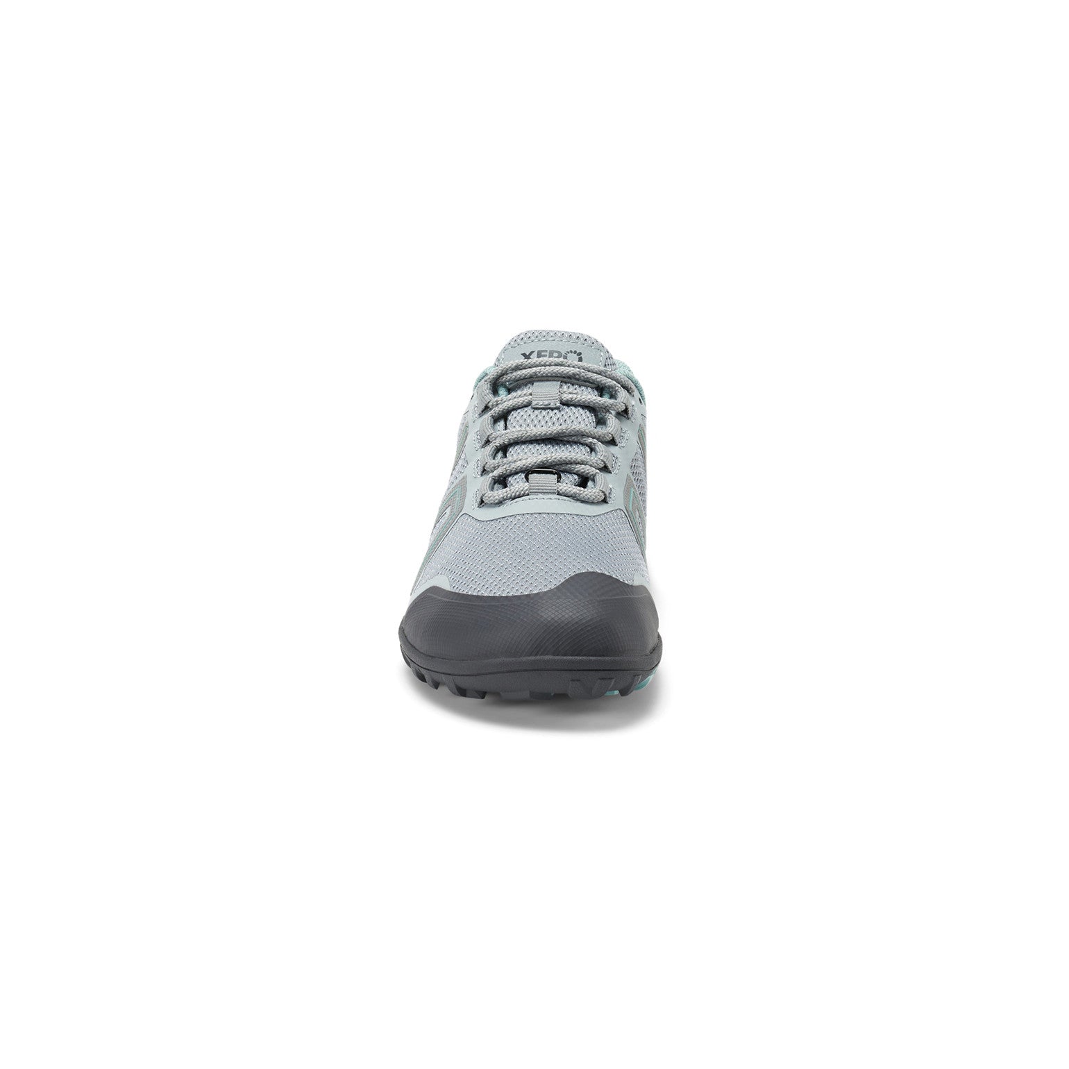 Vorderansicht der Xero Shoes Mesa Trail WP Damen Barfußschuhe in mist, wasserdichte Wanderschuhe im Onlineshop für Barfußschuhe
