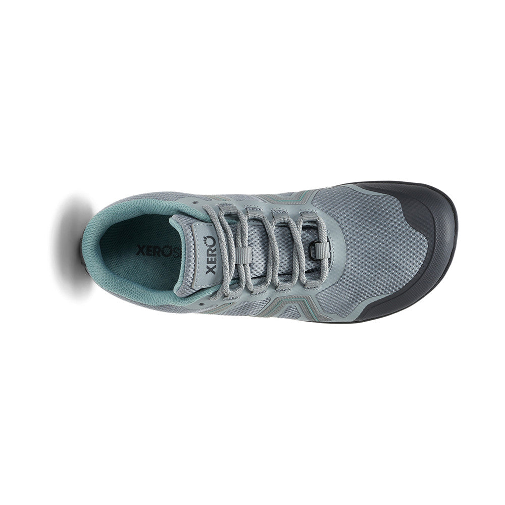 Obere Ansicht der Xero Shoes Mesa Trail WP Damen Barfußschuhe in mist, wasserdichte Wanderschuhe im Onlineshop für Barfußschuhe