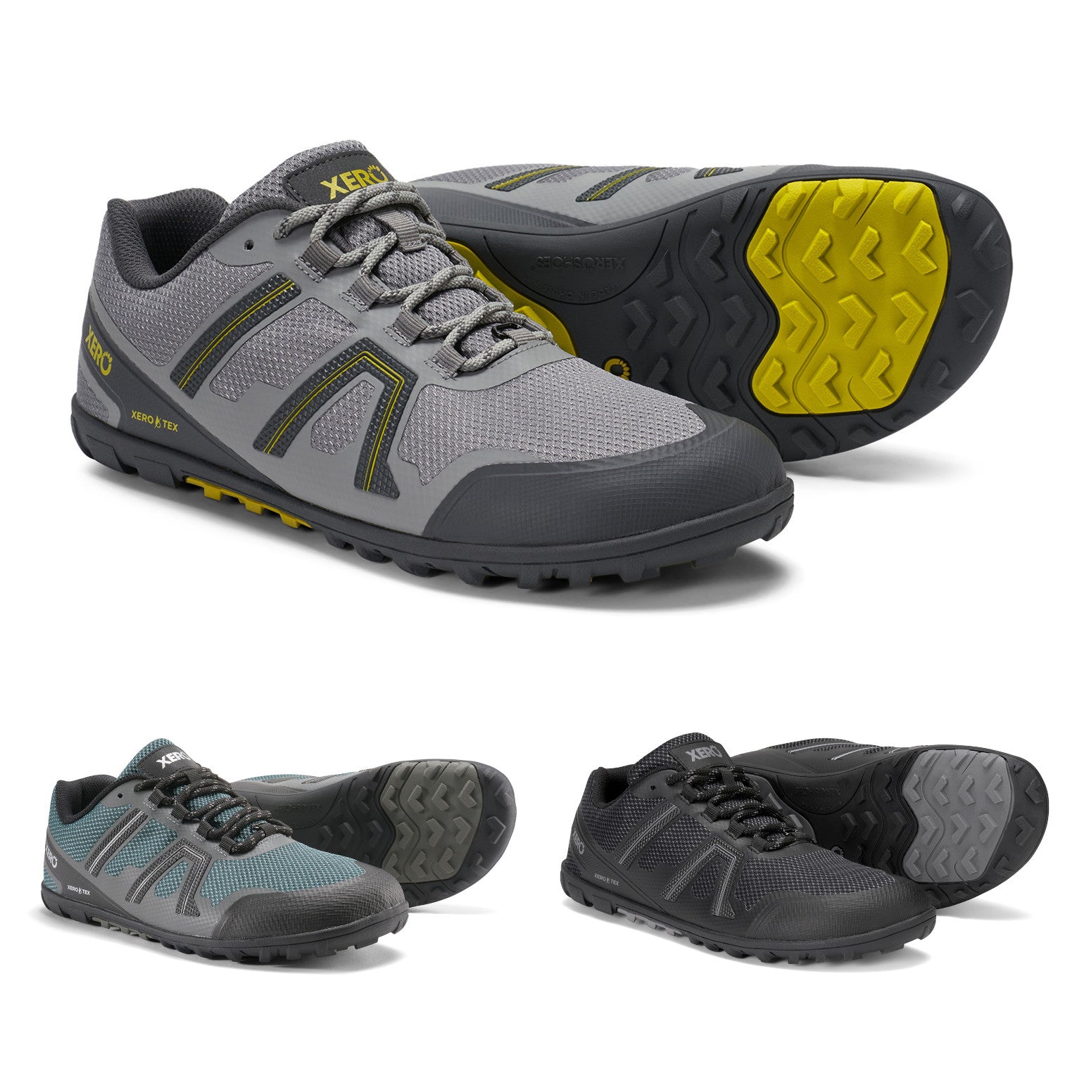 Verschiedene Farben der wasserdichten Xero Shoes Mesa Trail WP Men Barfußschuhe als Wanderschuhe im Onlineshop für Barfußschuhe
