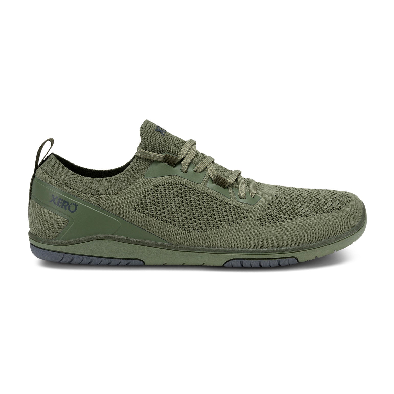Xero Shoes Nexus Knit Men Olive, Seitenansicht rechts. Komfortable Herren-Sneaker und Barfußschuhe in unserem Onlineshop.