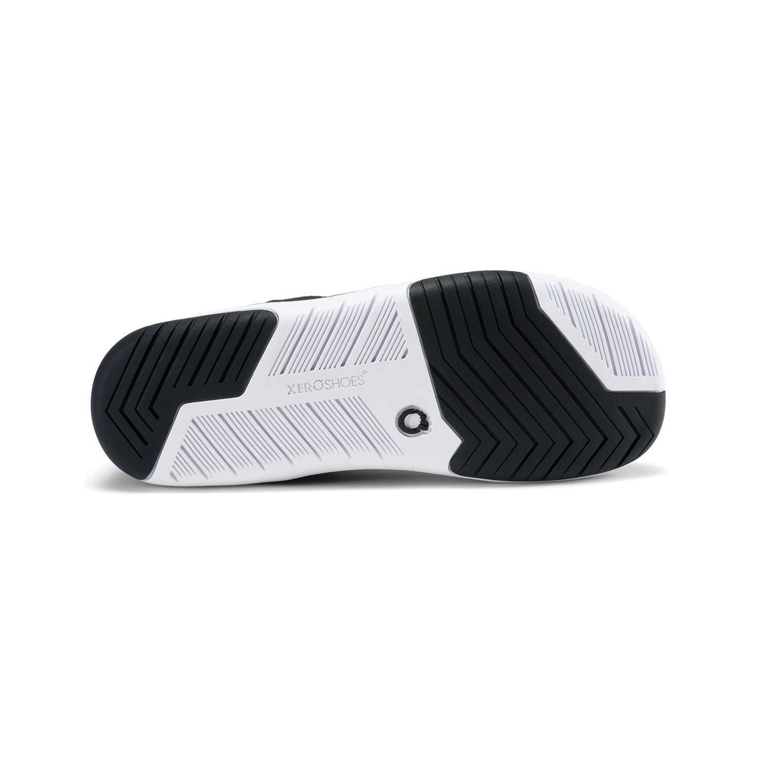 Damen-Barfußschuhe Xero Shoes Nexus Knit in Schwarz, Ansicht der Sohle, flexibel und atmungsaktiv, ideal für unseren Onlineshop für Barfußschuhe.