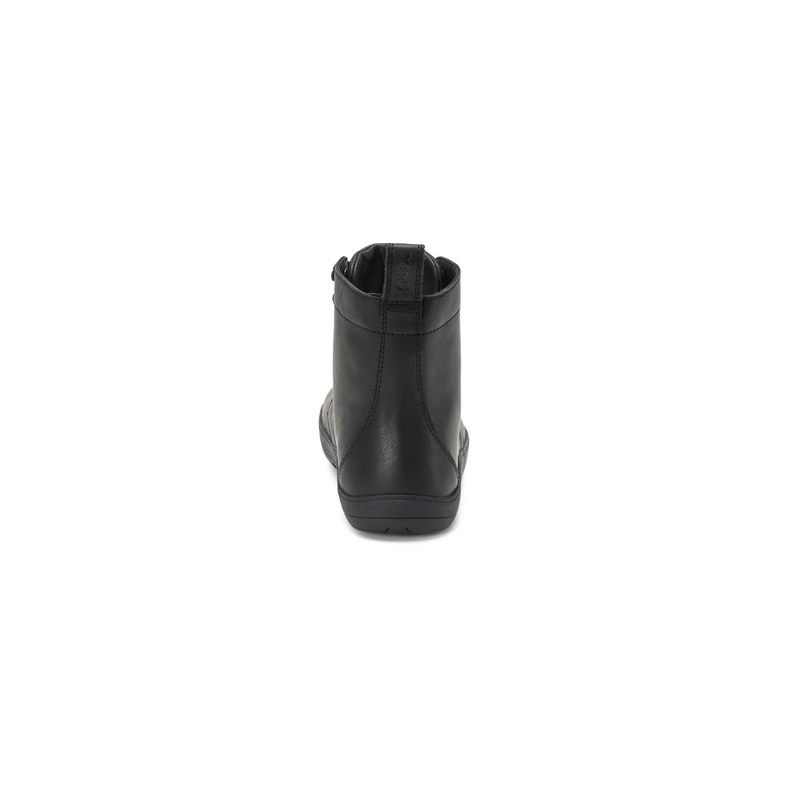 Barfußschuhe Xero Shoes Breckenridge in Schwarz aus Leder, knöchelhohe Damenstiefel, Rückansicht, erhältlich in unserem Onlineshop.