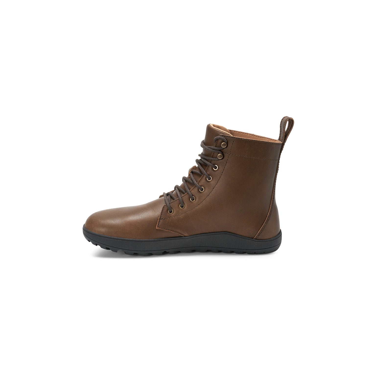 Barfußschuhe Xero Shoes Breckenridge in Braun aus Leder, knöchelhohe Damenstiefel, linke Ansicht, erhältlich in unserem Onlineshop.