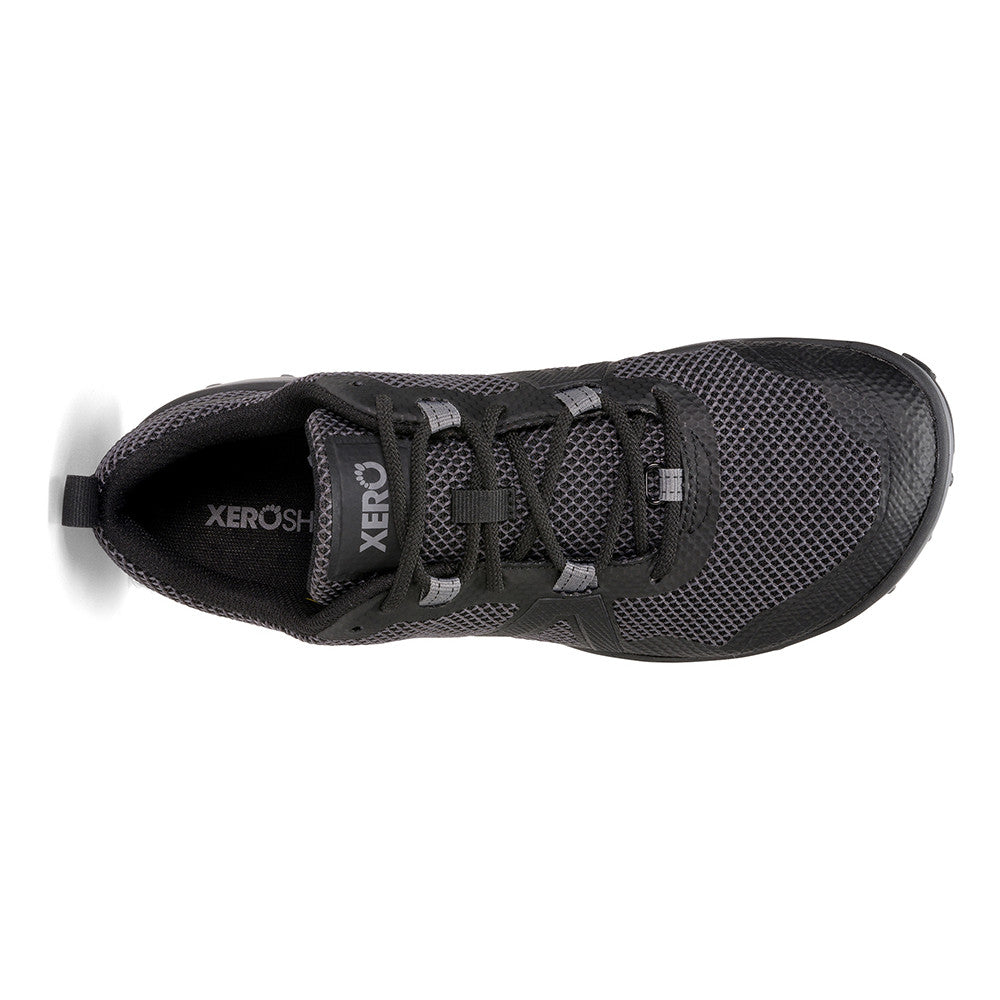 Draufsicht der Xero Shoes Scrambler Low Barfußschuhe in Schwarz für Herren als Wanderschuhe im Onlineshop für Barfußschuhe