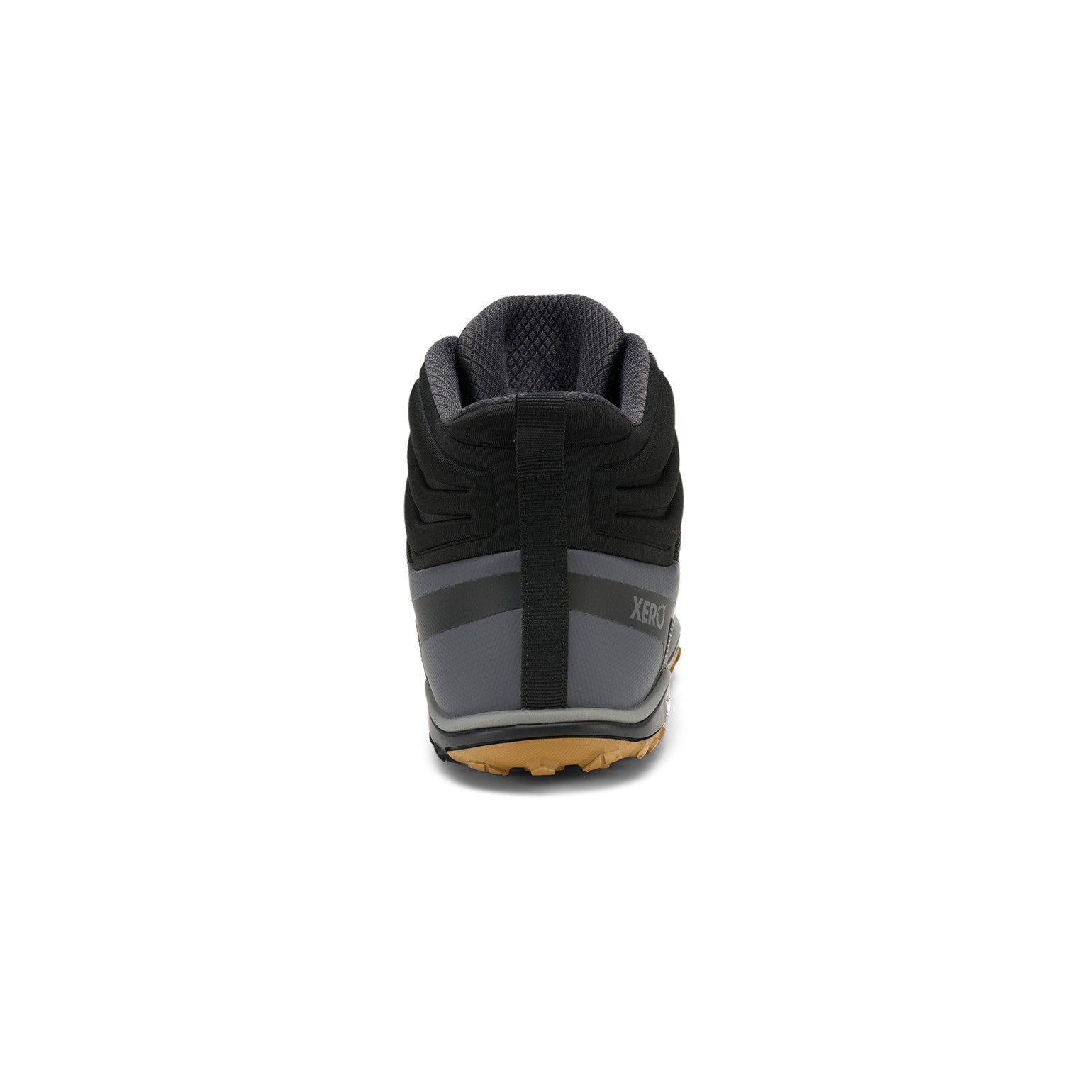 Xero Shoes Scrambler Mid II Asphalt Black Barfußschuhe für Herren, Wanderschuhe, Rückansicht im Onlineshop für Barfußschuhe