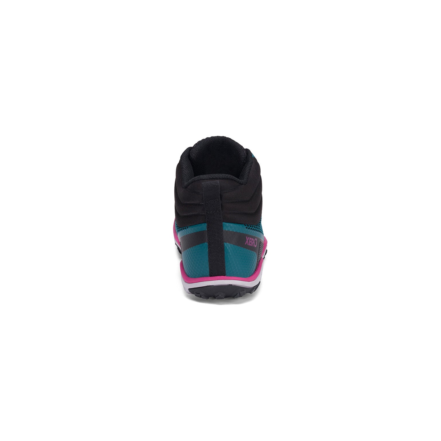 Xero Shoes Scrambler Mid Barfußschuhe, Wanderschuhe für Damen, Rückansicht in Deep Lake Fuchsia im Onlineshop für Barfußschuhe