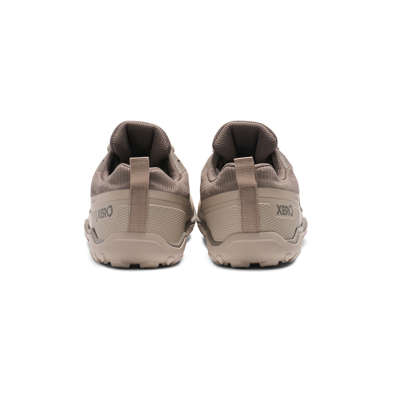 Rückansicht der Xero Shoes Scrambler Trail Low WP Damen Barfußschuhe in morel pure cashmere – wasserdichter Wanderschuh im Onlineshop für Barfußschuhe