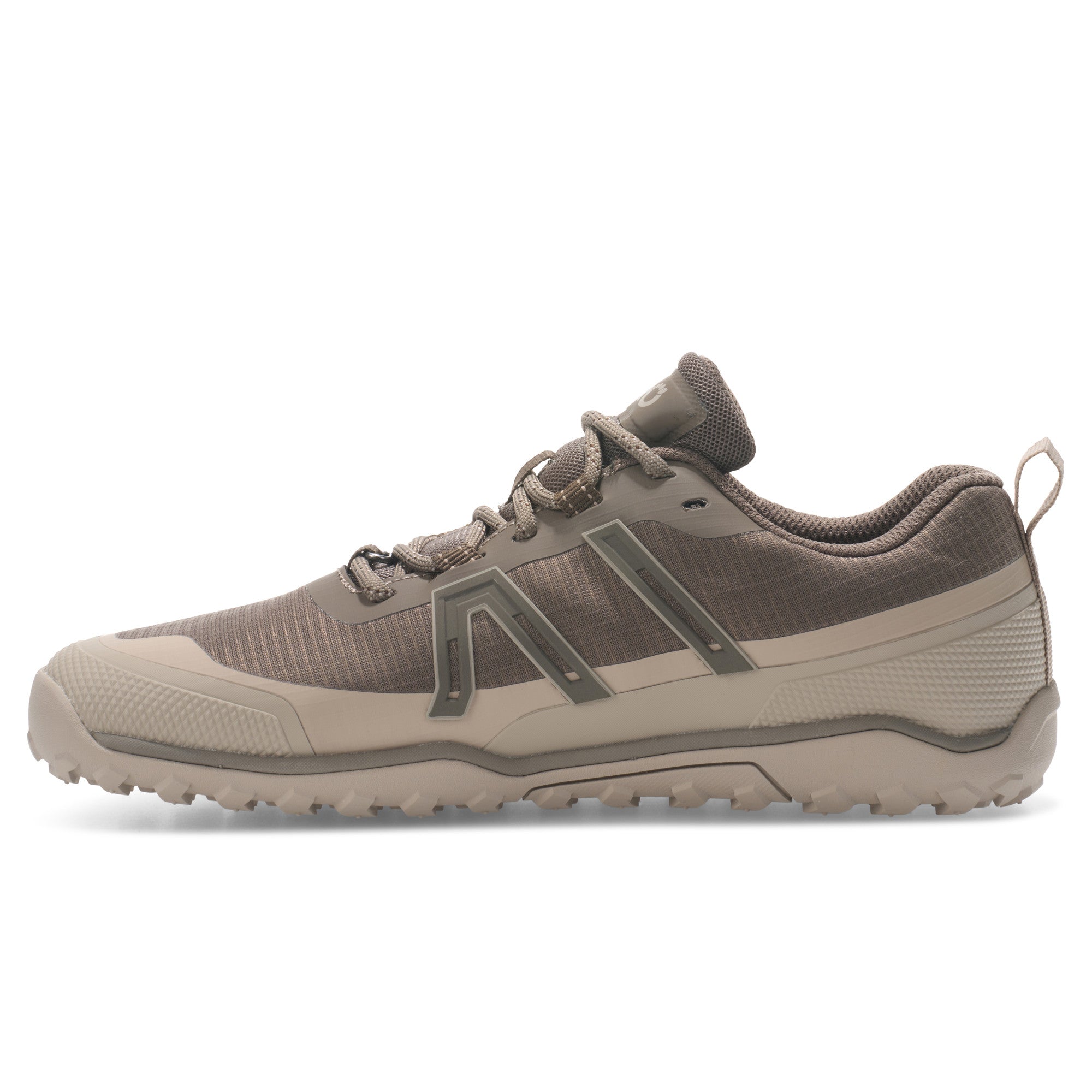Linke Seitenansicht der Xero Shoes Scrambler Trail Low WP Damen Barfußschuhe in morel pure cashmere – wasserdichte Wanderschuhe im Onlineshop für Barfußschuhe