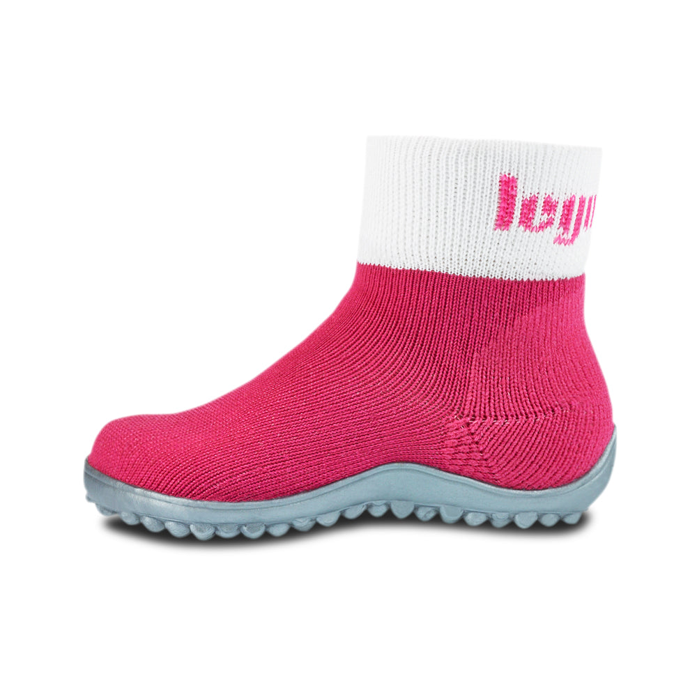 Leguanito Barfußschuhe für Kinder von Leguano in Pink – Sockenschuhe, Seitenansicht von links, erhältlich im Barfusswelten.de Barfußschuhe Onlineshop