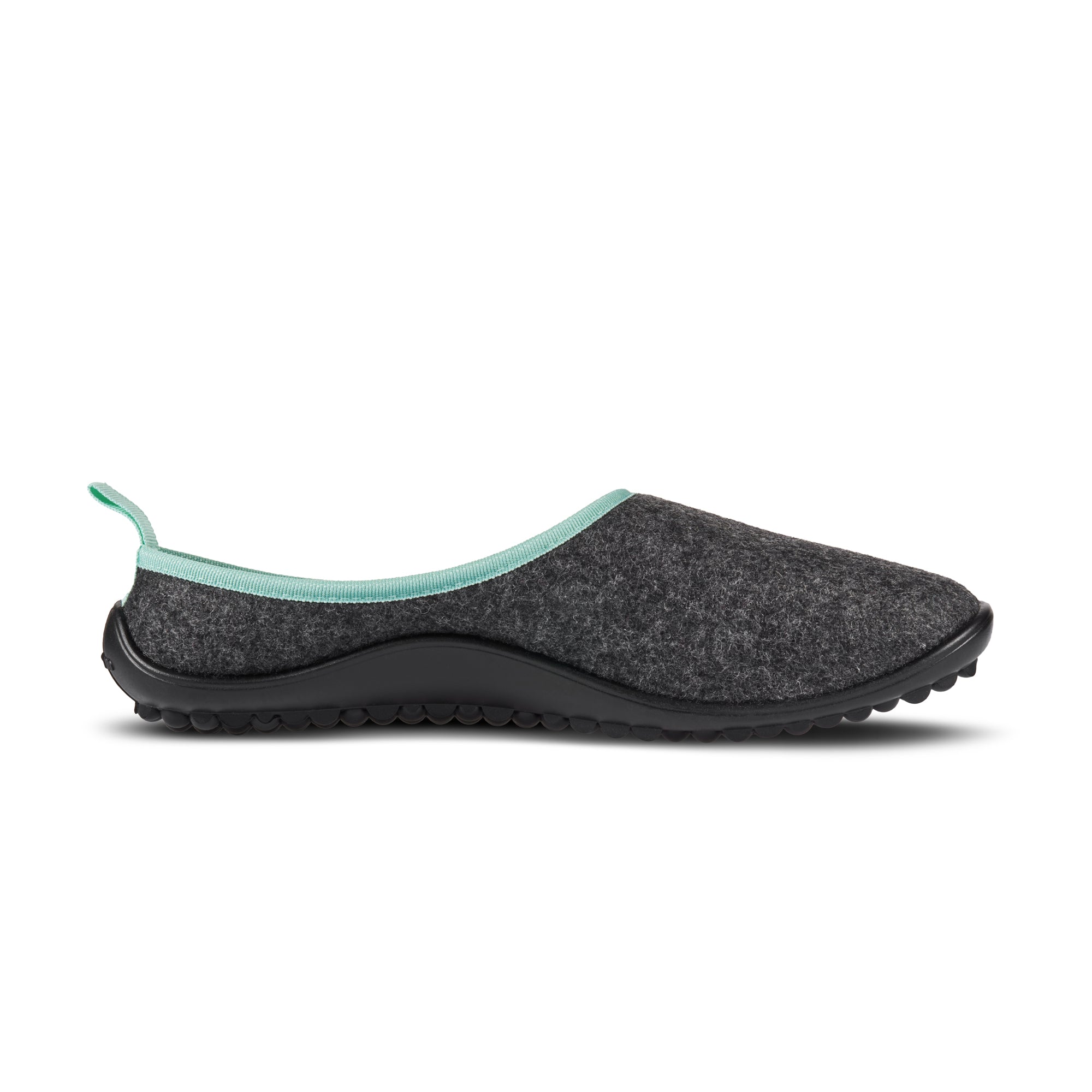 Leguano Acasa mintfarbene Barfußschuhe aus Wolle, Hausschuhe und Hütten Schuhe, rechte Seitenansicht im Onlineshop für Barfußschuhe.
