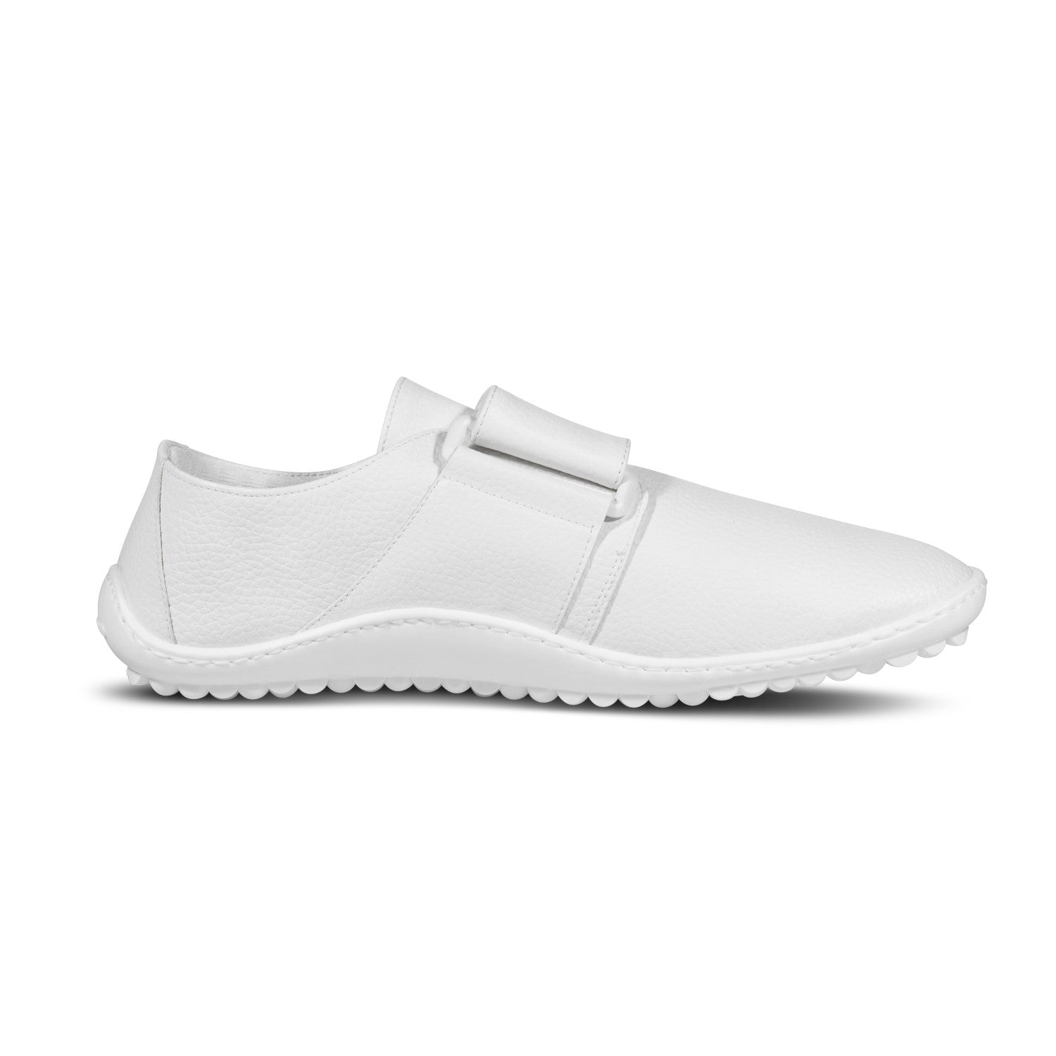 Leguano Care Barfußschuhe in Weiß, rechte Seitenansicht, perfekt für Pflegeberufe, Ärzte, Apotheken und Krankenhäuser. Jetzt im Onlineshop für Barfußschuhe erhältlich.