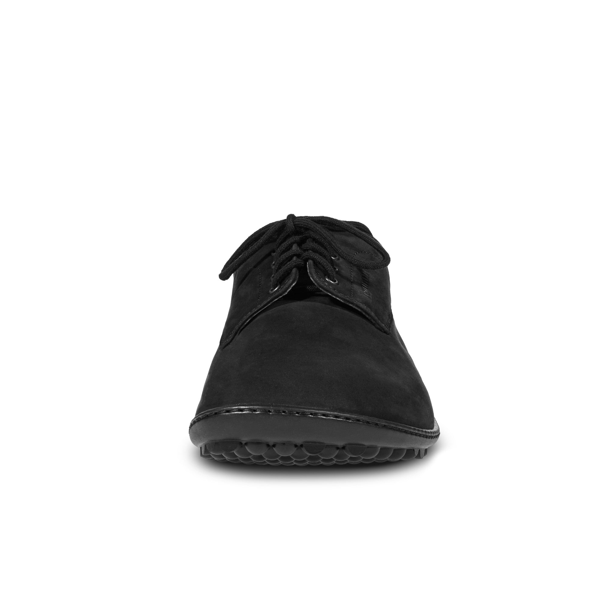 Vorderansicht der schwarzen Leguano Dean Barfußschuhe aus Leder als elegante Herrenschuhe im Onlineshop für Barfußschuhe